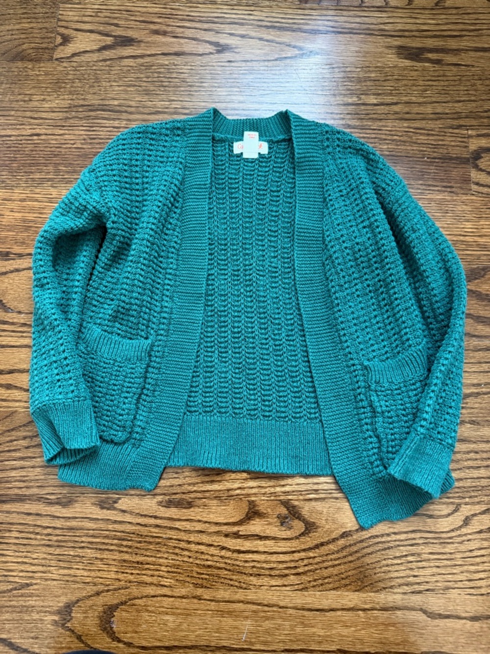Textured Open-Front Girl’s Cardigan Sweater - Teal